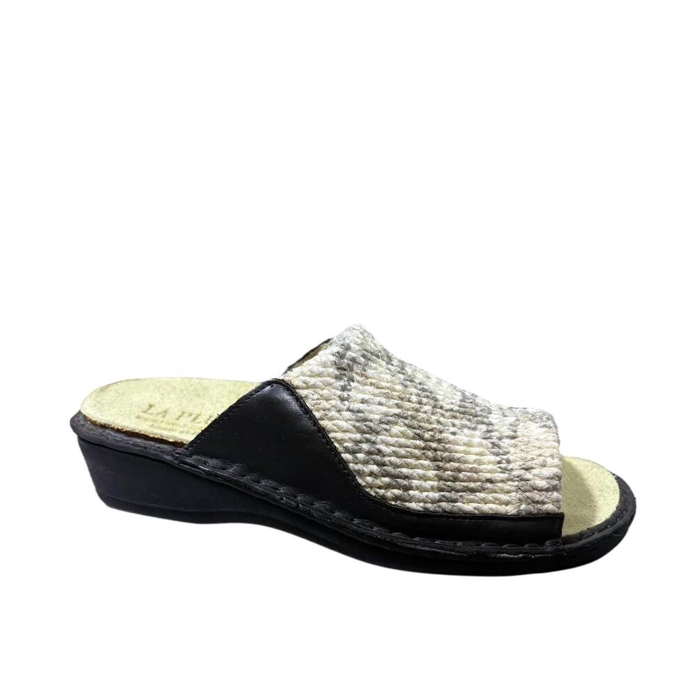 NEW LAPLUME women's stretch sandals in black/ white snake